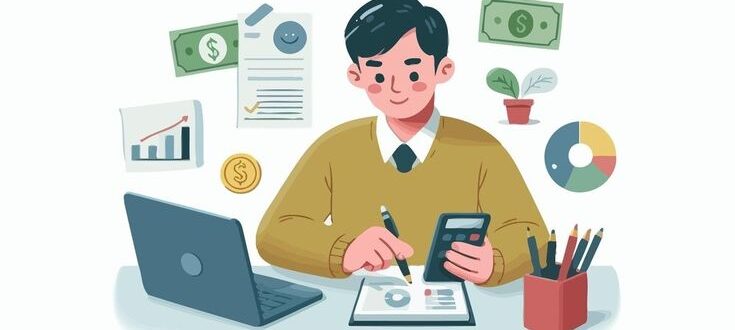 человек сидит у компьютера ишшет и считает